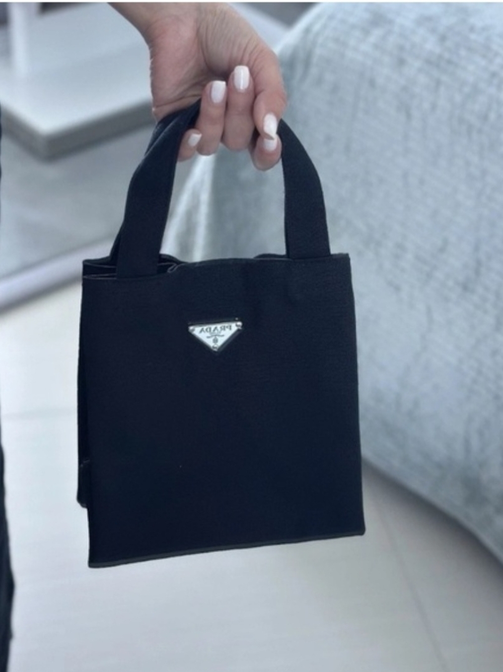 Prada Black Mini Tote with White Logo New No Tags Never Used - Picture 4 of 8
